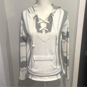 Vintage Havana Lace Up Woven Beachy Coastsl Pullover Sweater Hoodie